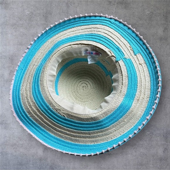 Limited Too - Floppy Straw Hat With Baby Blue Stripes & Mermazing Sequence- NWT - Picture 3 of 4